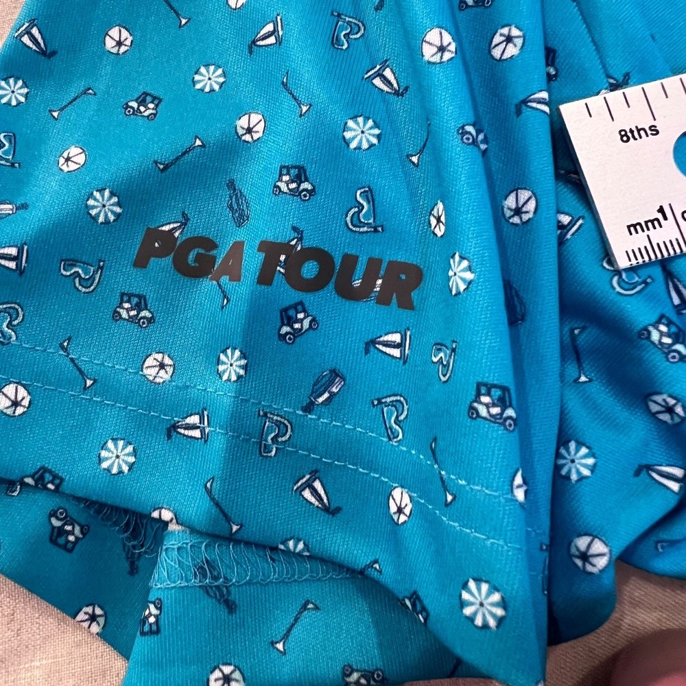 PGA TOUR COURSE ESSENTIALS Men's Golf Polo Shirt Size Large Teal Blue Patterned - Picture 15 of 15